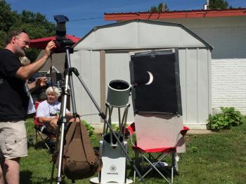 Projection setup for the eclipse, camera and telescope pointed at the sun